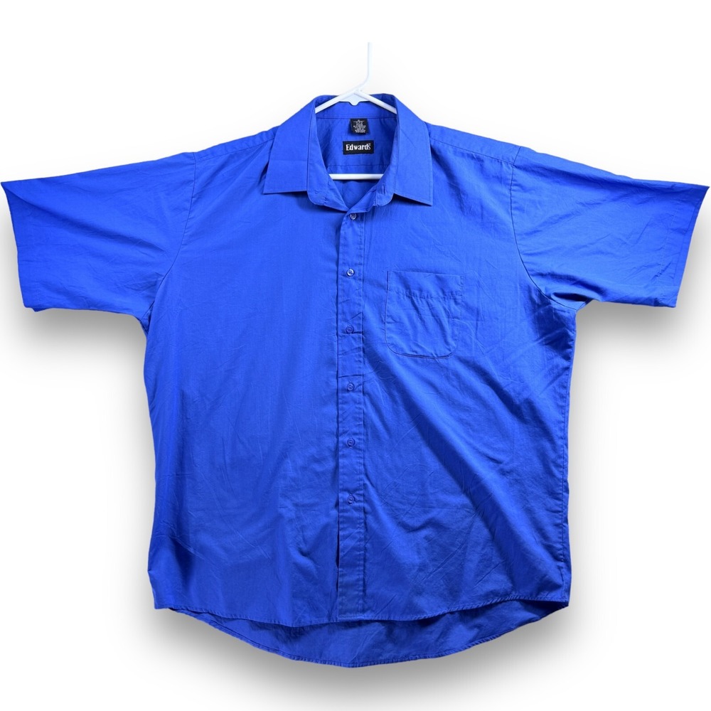Edwards Button Up Shirt Mens Size XL Blue Short Sleeve Casual Cotton Poly